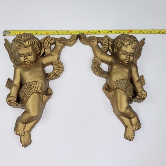 Vintage Retro Gold Angels Cherub Wall Plaque Burwood Product Co 2020-1 & 2020-2 - Picture 10 of 10